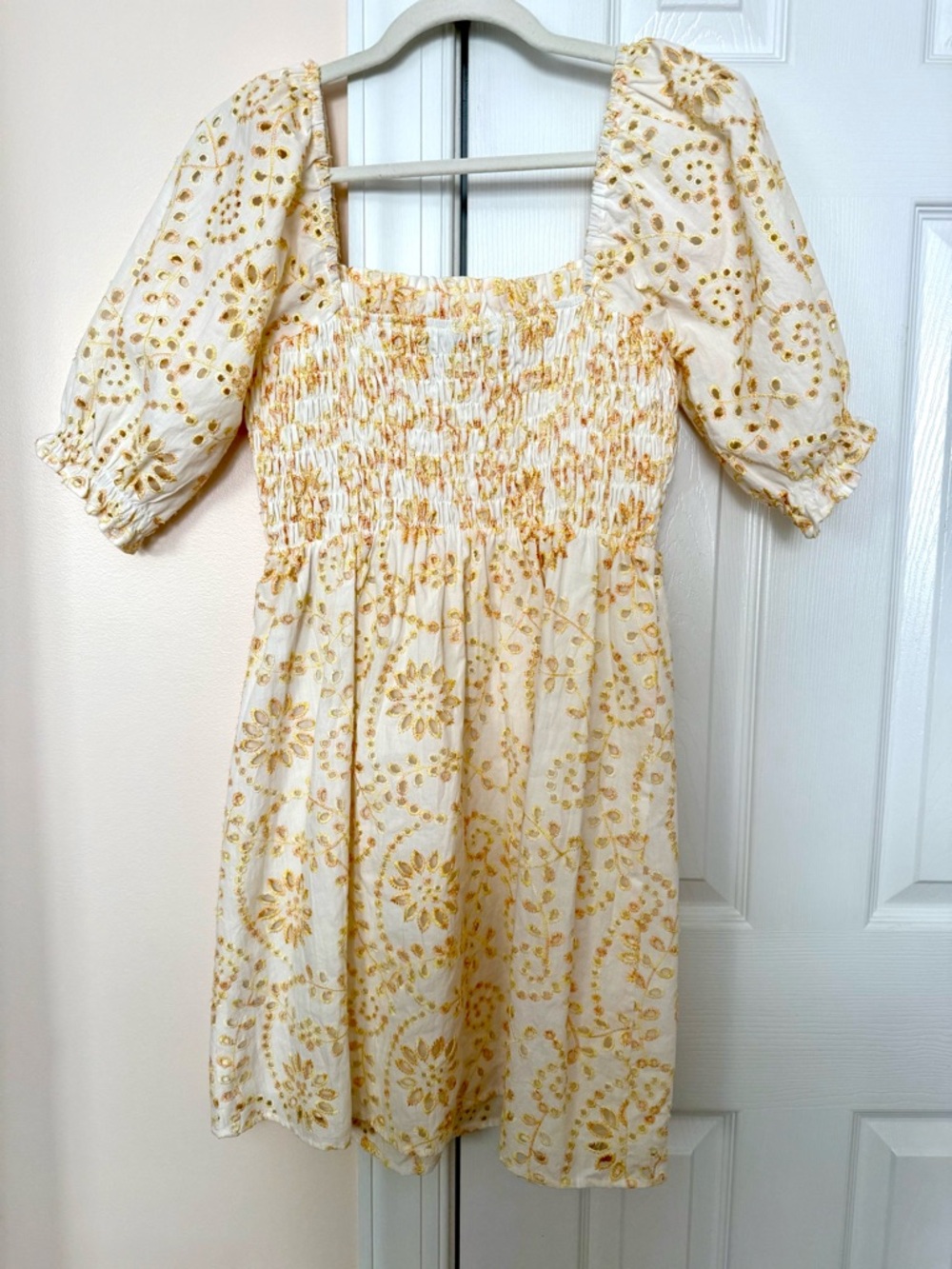 Adorable Greylin White Mini Dress with Yellow Eyelet Embroidery - Picture 3 of 5